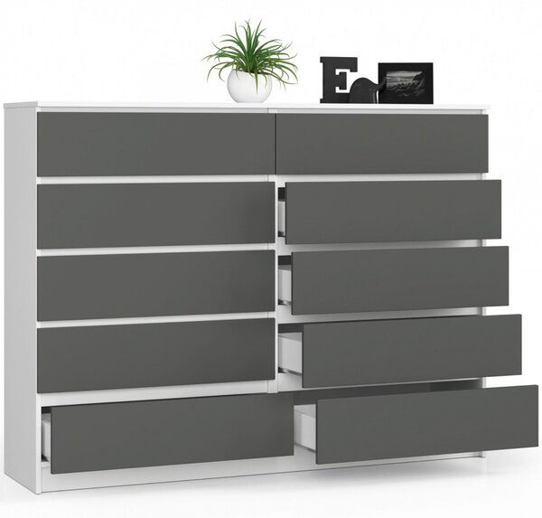 Komoda K160 10SZ - biela/grafit