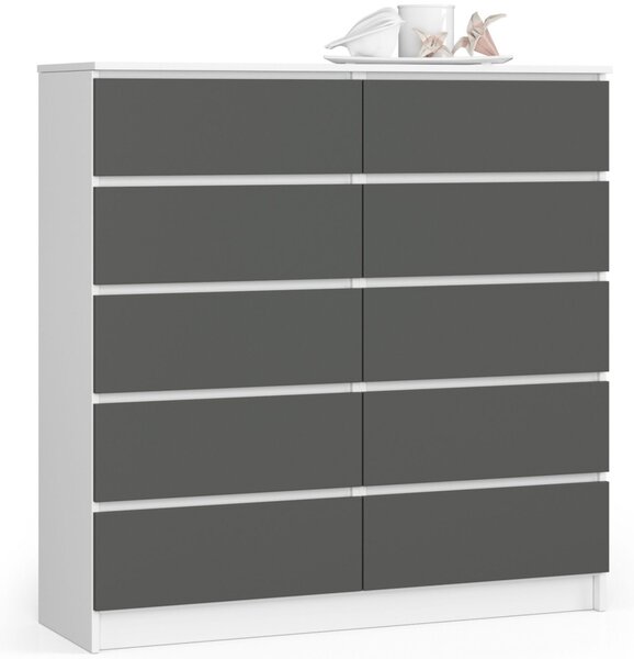 Komoda K120 10SZ - biela/grafit