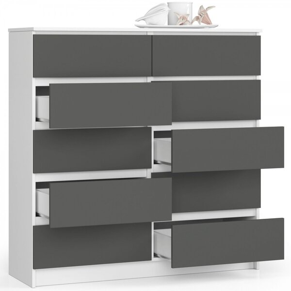 Komoda K120 10SZ - biela/grafit