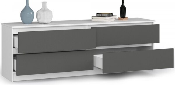 Komoda K160 4SZ - biela/grafit