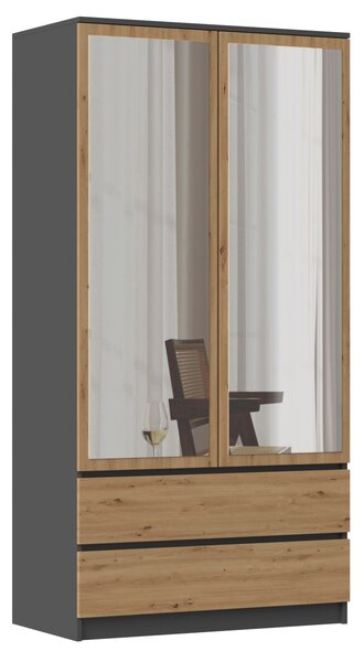 TP Living Šatníková skriňa SS-90 so zrkadlom 180 cm antracitová/dub artisan