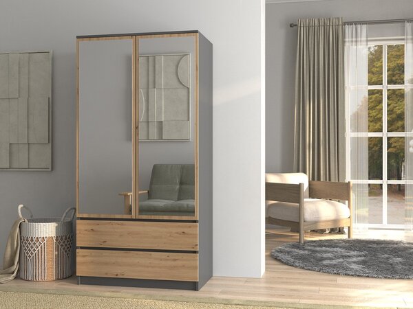TP Living Šatníková skriňa SS-90 so zrkadlom 180 cm antracitová/dub artisan
