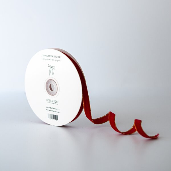 Sametová stuha 1 cm – Red / Gold (10 m)