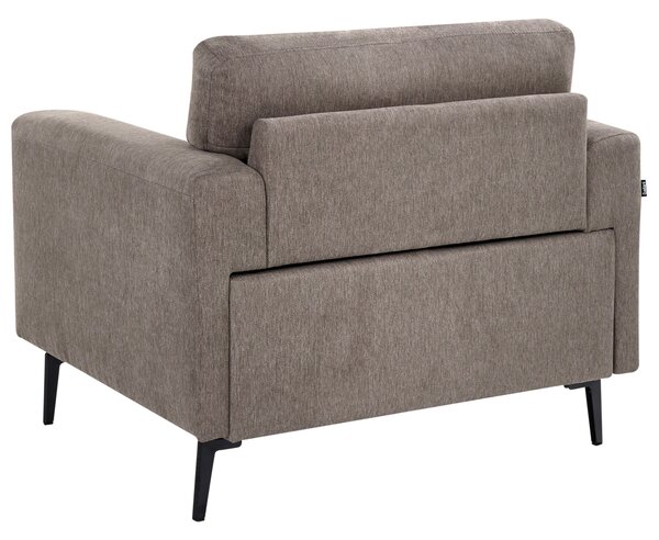Kreslo hnedé látkové čalúnenie železné nohy minimalistický štýl mid century modern