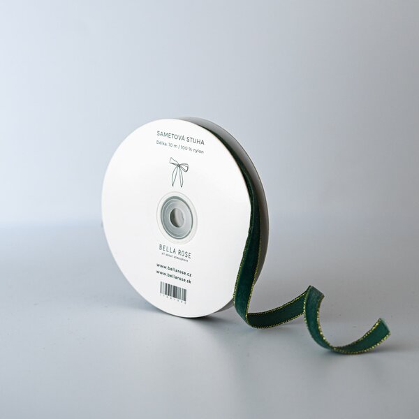 Sametová stuha 1 cm – Green / Gold (10 m)