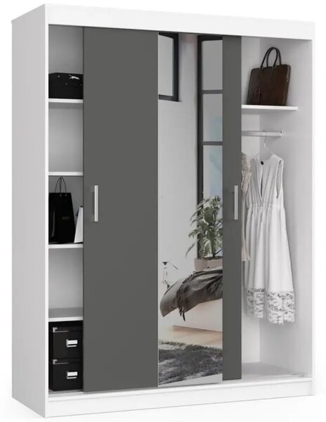 Šatníková skriňa CLP 150 cm posuvná so zrkadlom - biela/grafit