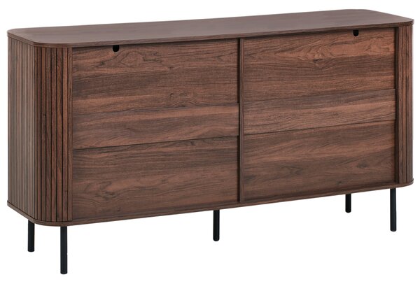 Komoda tmavohnedá čierne nohy MDF kov retro 6 zásuviek úložný priestor obývacia izba spálňa