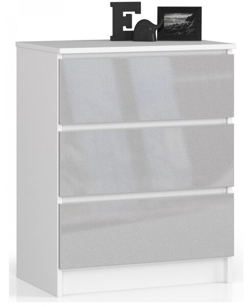 Komoda K60 3SZ - biela/metalic lesk