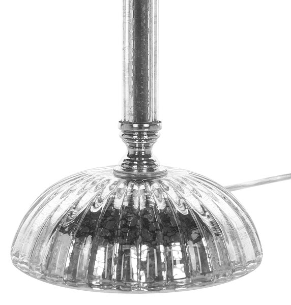 Stolná lampa na nočný stolík čierne látkové tienidlo strieborný kovový podstavec glamour štýl obývacia izba spálňa