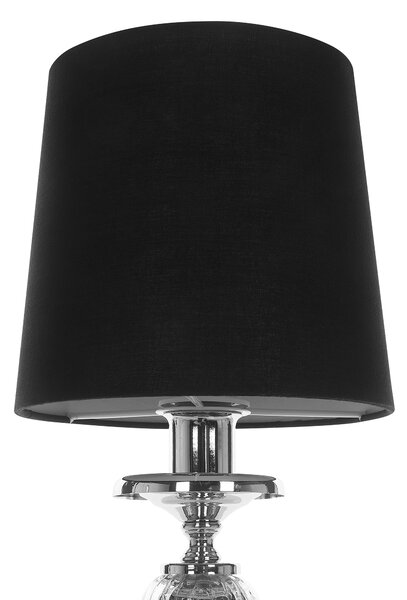 Stolná lampa na nočný stolík čierne látkové tienidlo strieborný kovový podstavec glamour štýl obývacia izba spálňa