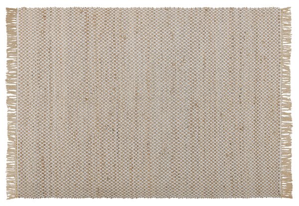 Koberec béžový jutový bavlnený 140 x 200 cm so strapcami ručne tkaný boho chodba spálňa