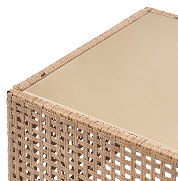 Vonkajší konferenčný stolík béžový umelý ratan sklenená stolová doska 66 x 66 cm moderný dizajn záhrada terasa