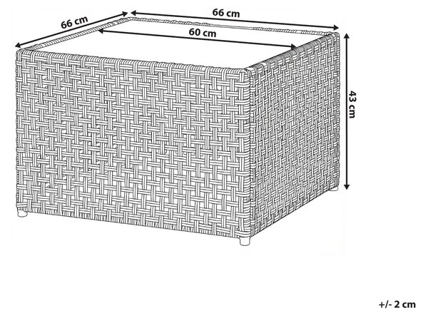 Vonkajší konferenčný stolík béžový umelý ratan sklenená stolová doska 66 x 66 cm moderný dizajn záhrada terasa