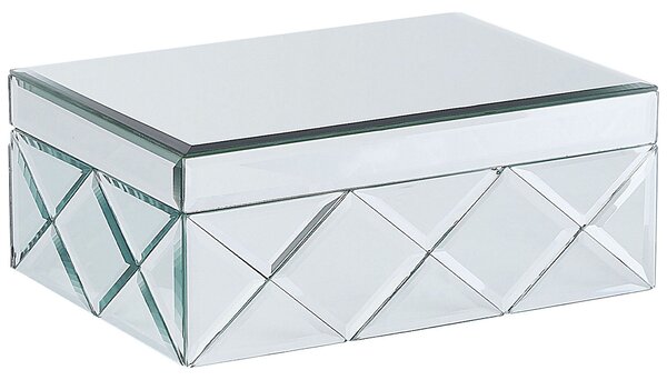 Šperkovnica oceľová strieborná zrkadlová dekoratívne organizér úložný priestor 25 x 18 x 11 cm moderný glamour štýl