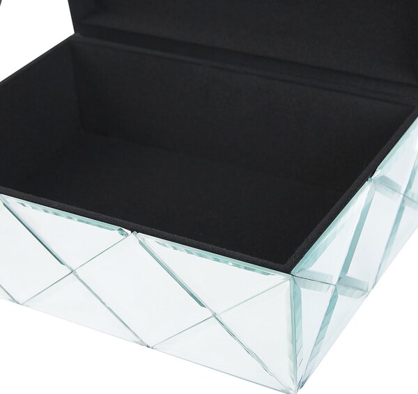 Šperkovnica oceľová strieborná zrkadlová dekoratívne organizér úložný priestor 25 x 18 x 11 cm moderný glamour štýl