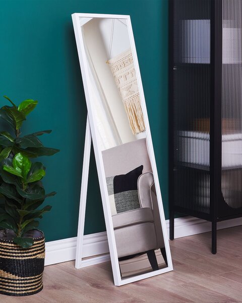 Stojace zrkadlo biele obdĺžnikový rám 40 x 140 cm vysoké so stojanom moderný dizajn