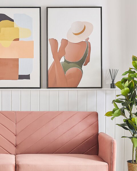 Zarámovaný obrázok čiernobiela tlač na plátne žena na pláži 63 x 93 cm moderná nástenná dekorácia