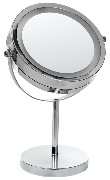 Kozmetické zrkadlo strieborná kov sklo ø 20 cm okrúhly tvar s LED svetlom zväčšovacie moderný glamour štýl doplnky