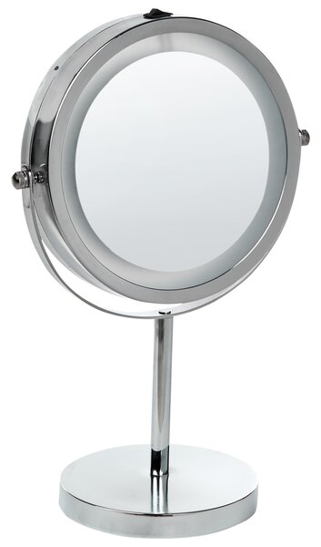 Kozmetické zrkadlo strieborná kov sklo ø 20 cm okrúhly tvar s LED svetlom zväčšovacie moderný glamour štýl doplnky