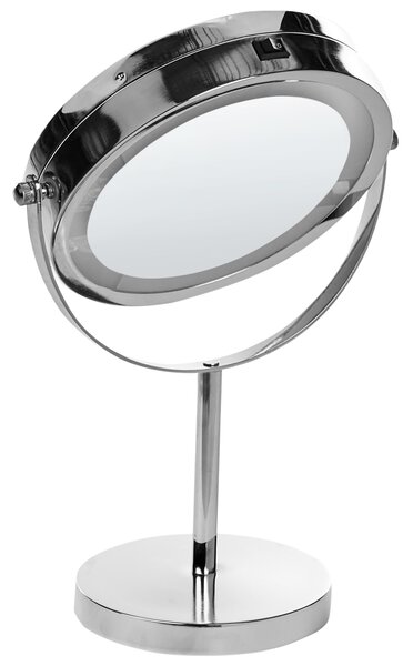 Kozmetické zrkadlo strieborná kov sklo ø 20 cm okrúhly tvar s LED svetlom zväčšovacie moderný glamour štýl doplnky
