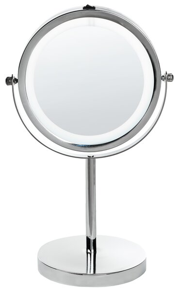 Kozmetické zrkadlo strieborná kov sklo ø 20 cm okrúhly tvar s LED svetlom zväčšovacie moderný glamour štýl doplnky
