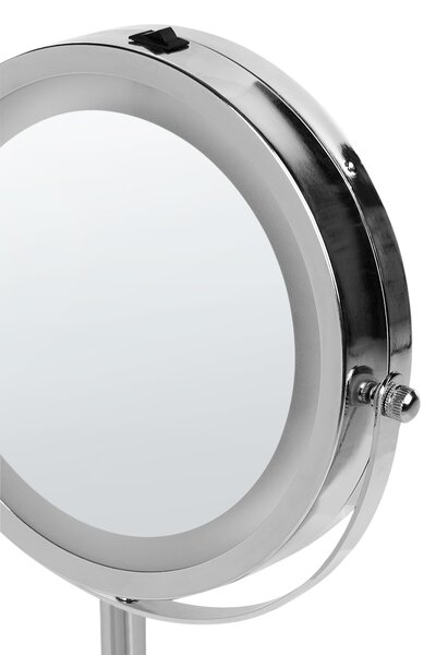 Kozmetické zrkadlo strieborná kov sklo ø 20 cm okrúhly tvar s LED svetlom zväčšovacie moderný glamour štýl doplnky