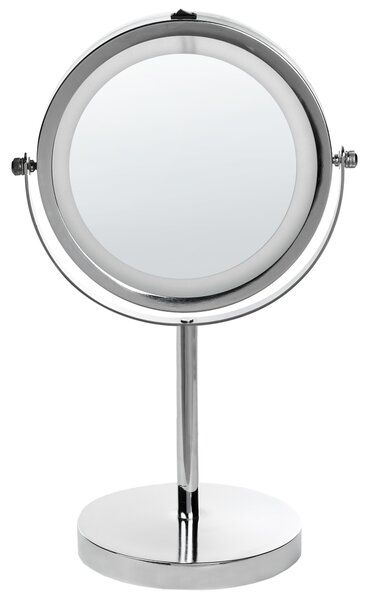 Kozmetické zrkadlo strieborná kov sklo ø 20 cm okrúhly tvar s LED svetlom zväčšovacie moderný glamour štýl doplnky