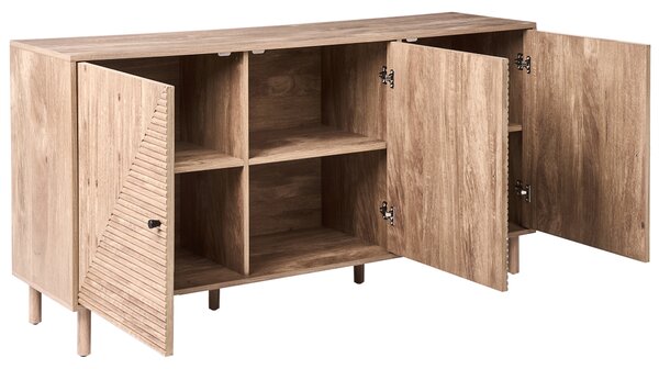 Komoda s dvierkami svetlohnedá MDF materiál nohy z borovicového dreva minimalistický škandinávsky štýl