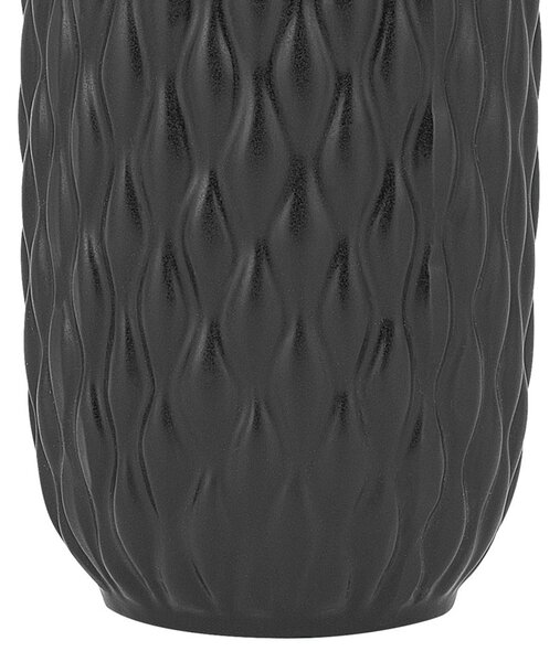 Dekoratívna váza na stôl čierna kameninová s reliéfnym vzorom výška 31 cm glamour dizajn