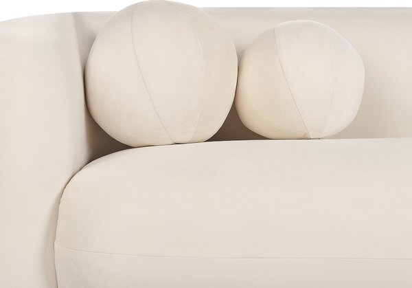 Pohovka krémová biela zamatové čalúnenie 3-miestna extra vankúše retro glamour art deco štýl obývačka