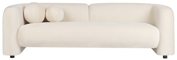 Pohovka krémová biela zamatové čalúnenie 3-miestna extra vankúše retro glamour art deco štýl obývačka