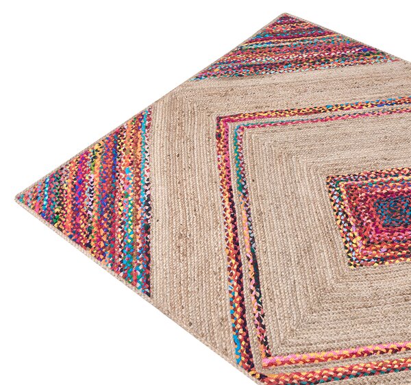 Koberec viacfarebný juta 160 x 230 cm obdĺžnikový geometrický vzor boho moderný štýl obývacia izba spálňa