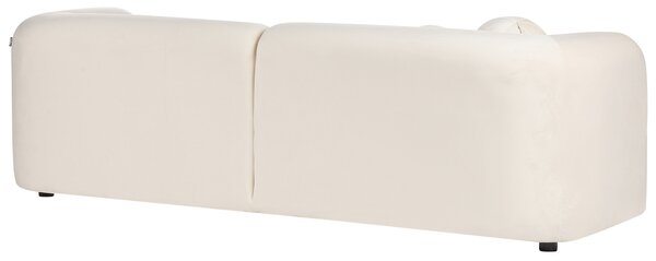 Pohovka krémová biela zamatové čalúnenie 3-miestna extra vankúše retro glamour art deco štýl obývačka