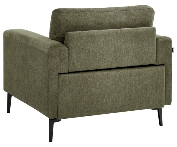 Kreslo zelené látkové čalúnenie železné nohy minimalistický štýl mid century modern