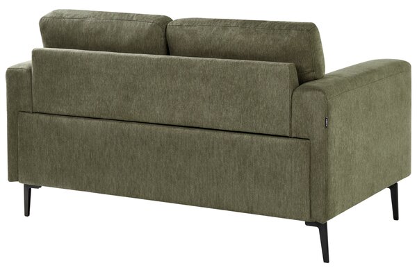 2-miestna pohovka zelené látkové čalúnenie železné nohy minimalistický štýl mid century modern