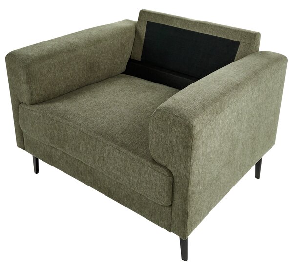 Kreslo zelené látkové čalúnenie železné nohy minimalistický štýl mid century modern