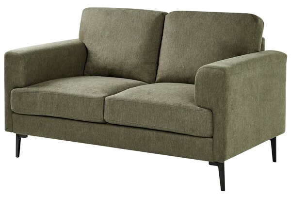 2-miestna pohovka zelené látkové čalúnenie železné nohy minimalistický štýl mid century modern