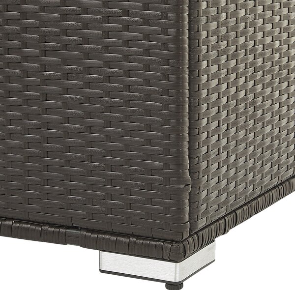 Vonkajší úložný box hnedý umelý ratan 155 x 75 cm záhradný box na vankúše moderný štýl terasa záhrada