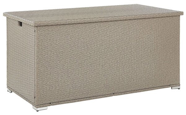 Vonkajší úložný box béžový umelý ratan 155 x 75 cm záhradný box na vankúše moderný štýl terasa záhrada