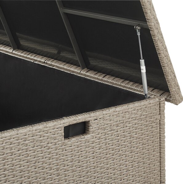 Vonkajší úložný box béžový umelý ratan 155 x 75 cm záhradný box na vankúše moderný štýl terasa záhrada
