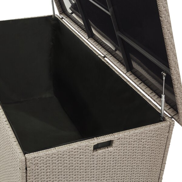 Vonkajší úložný box béžový umelý ratan 155 x 75 cm záhradný box na vankúše moderný štýl terasa záhrada
