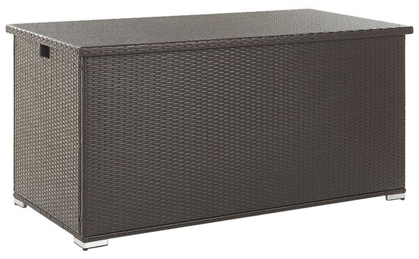 Vonkajší úložný box hnedý umelý ratan 155 x 75 cm záhradný box na vankúše moderný štýl terasa záhrada