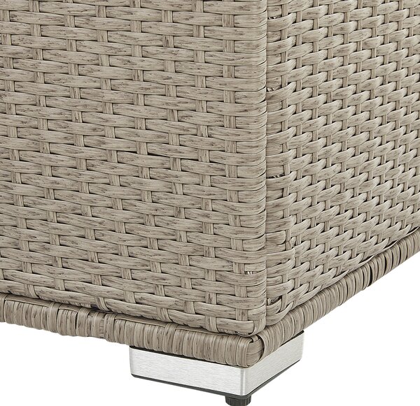 Vonkajší úložný box béžový umelý ratan 155 x 75 cm záhradný box na vankúše moderný štýl terasa záhrada