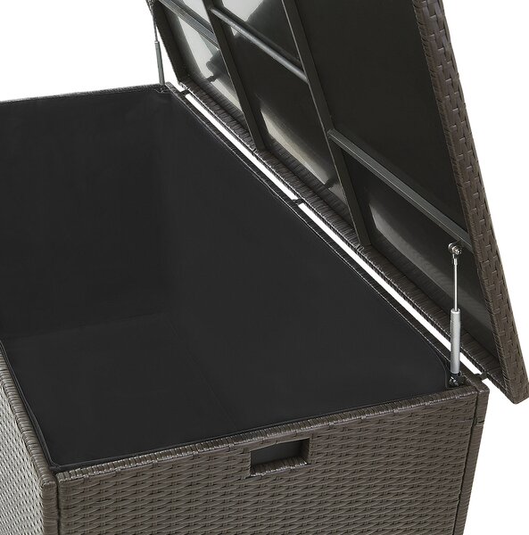 Vonkajší úložný box hnedý umelý ratan 155 x 75 cm záhradný box na vankúše moderný štýl terasa záhrada