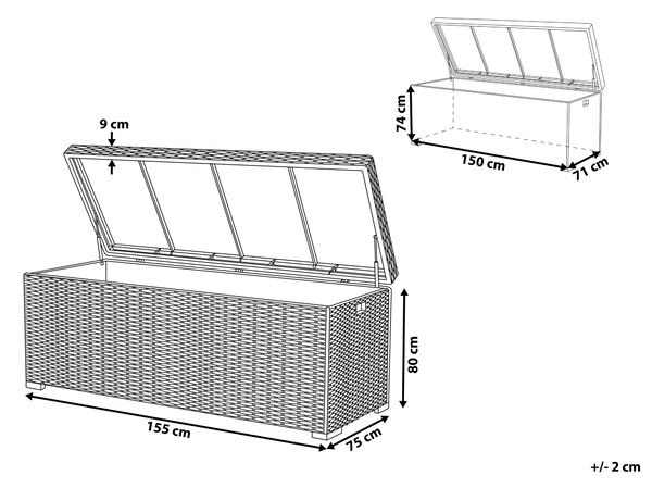 Vonkajší úložný box hnedý umelý ratan 155 x 75 cm záhradný box na vankúše moderný štýl terasa záhrada