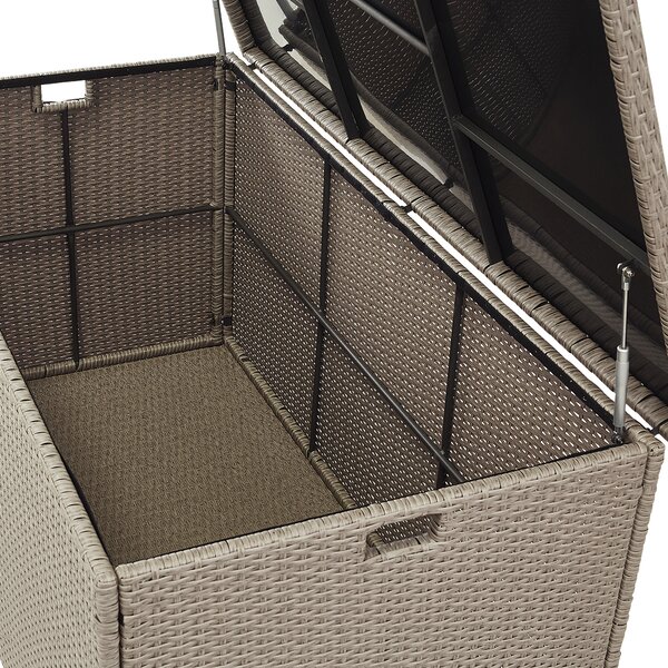 Vonkajší úložný box béžový umelý ratan 155 x 75 cm záhradný box na vankúše moderný štýl terasa záhrada