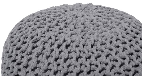 Puf taburetka tmavosivá okrúhla bavlnená 50 x 35 cm pletená podnožka výplň z polystyrénového granulátu