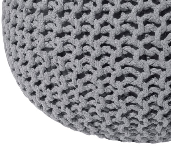 Puf taburetka tmavosivá okrúhla bavlnená 50 x 35 cm pletená podnožka výplň z polystyrénového granulátu