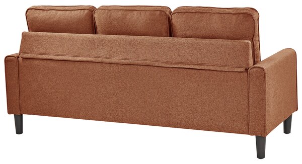Pohovka zlatohnedá látková čalúnená 3 miestna s taburetom mid century modern obývacia izba
