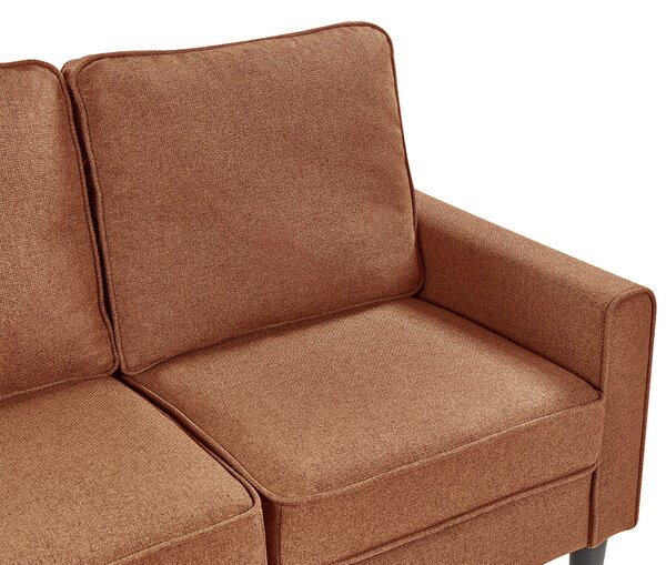 Pohovka zlatohnedá látková čalúnená 3 miestna s taburetom mid century modern obývacia izba
